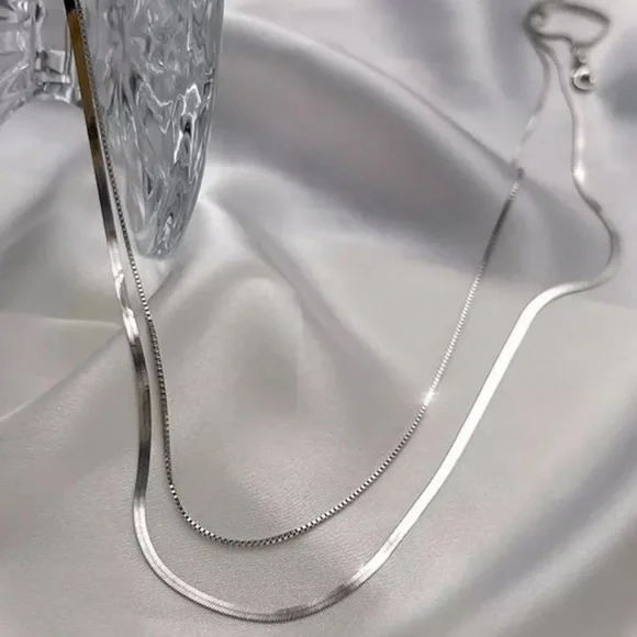 NEW DOUBLE LAYER 925 STERLING SILVER CHAIN NECKLACE - Picture 3 of 4